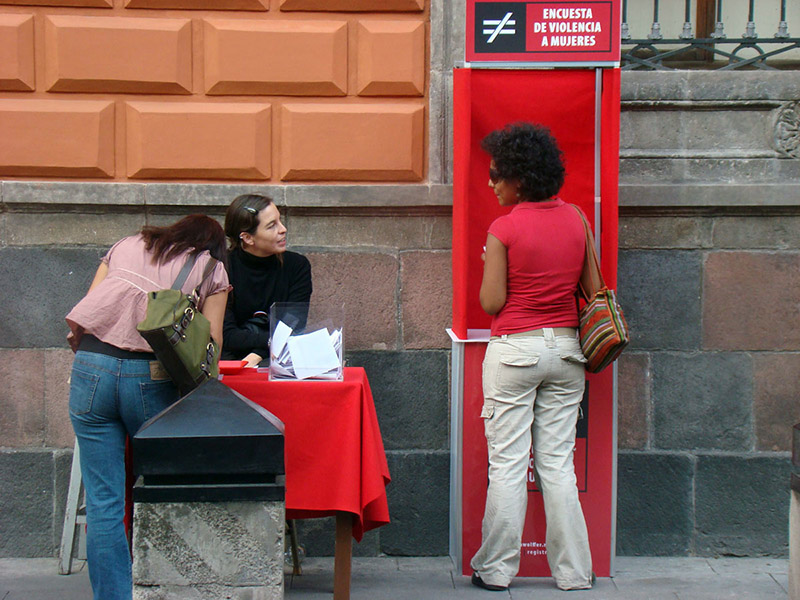 Lorena Wolffer, Encuesta de violencia a mujeres, 2008, photographs by: Lorena Wolffer, Pancho López y Andrés Ramírez, Mexico City, Courtesy of the artist. Lorena Wolffer, Encuesta de violencia a mujeres, 2008